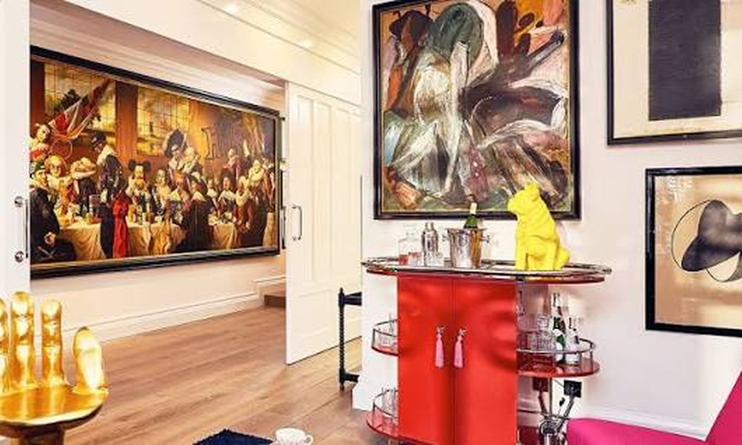 Bare frescoed hall in a converted Italian palace used as an art hotel